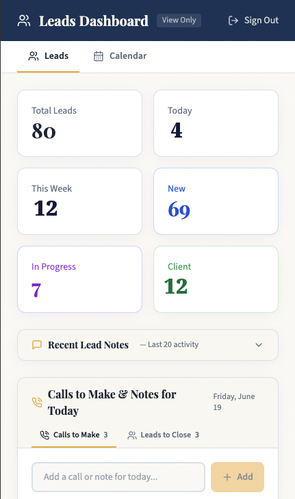 Custom leads dashboard for law firms